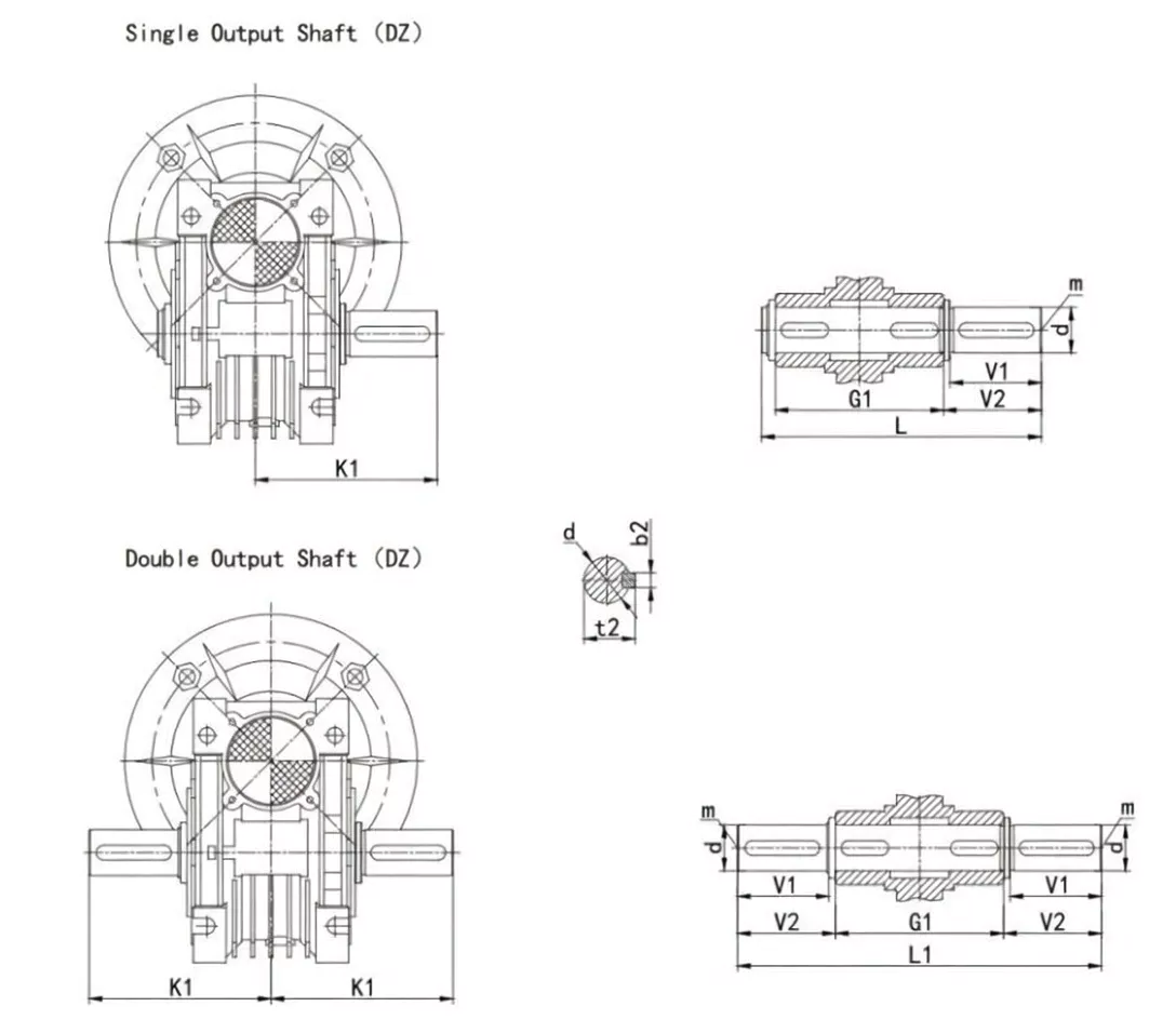 NRV-E090 output shaft dimensions DZ SZ