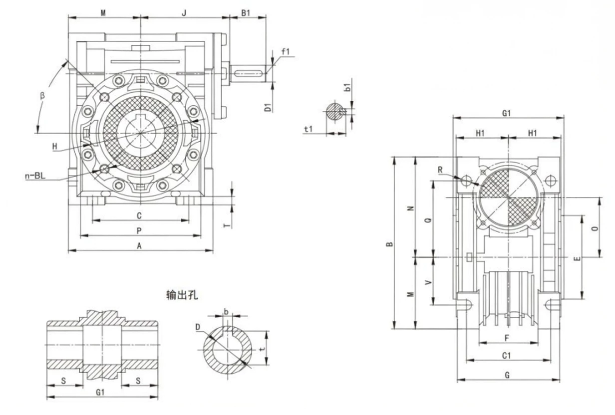 NRV030 worm gearbox dimension drawing shaft input